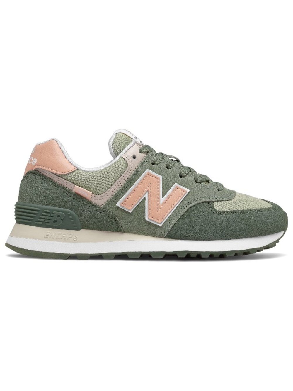New Balance 574 Green and Peach Sneakers, Size 8